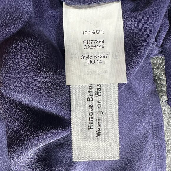 Madewell Top Womens Medium Blue Black Silk Colorblock Blouse Short Sleeve Zip - Picture 5 of 7